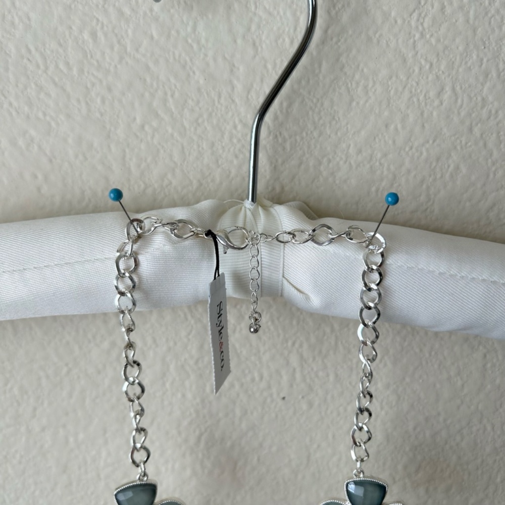 Faux Stone Neckace Cream Blue Green Silver Collar Lobster Clasp Style & Co NWT - Picture 4 of 10